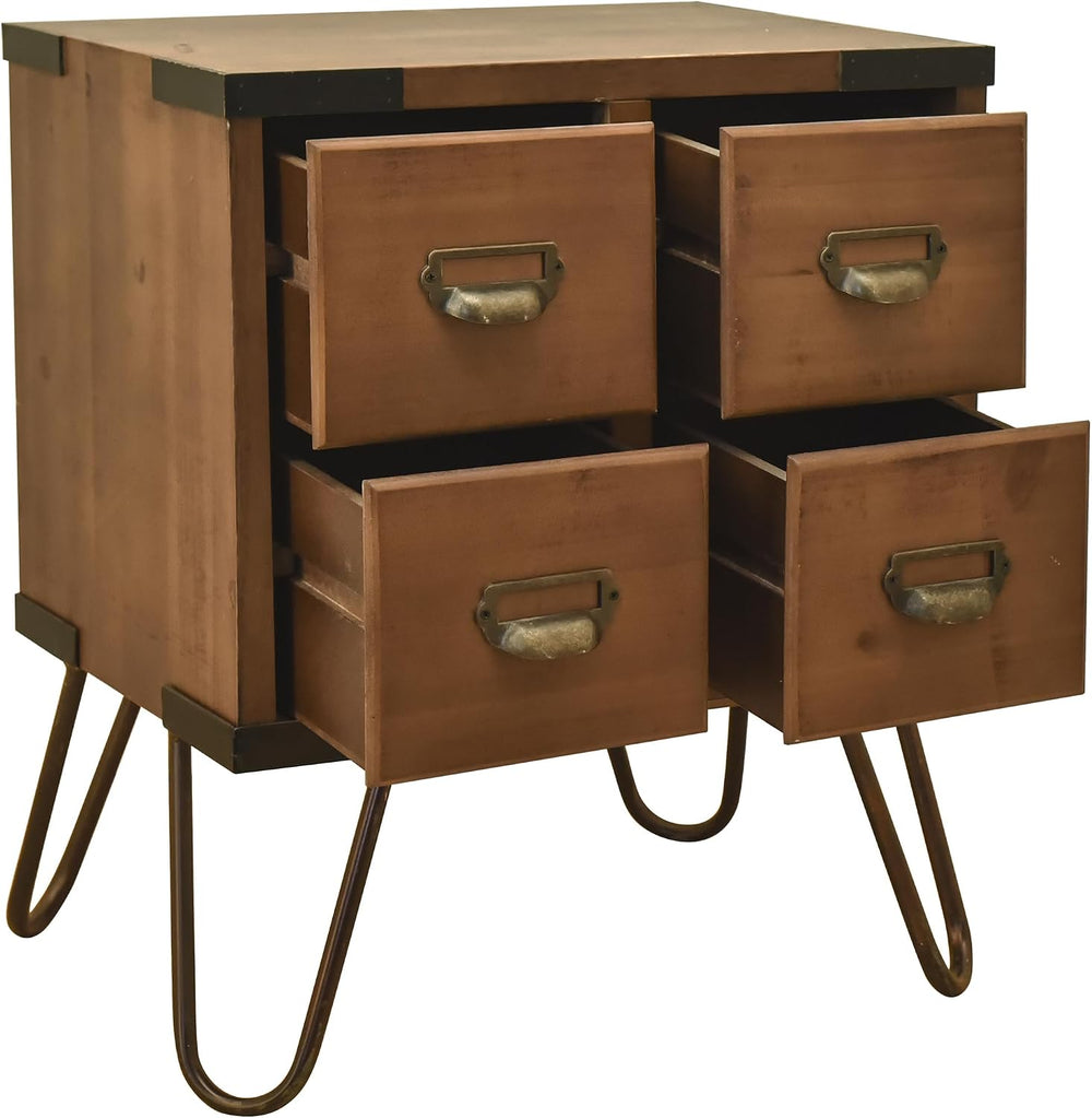 eHemco Antique Style 4-Drawer Storage End Table Side Table with Metal Hairpin...