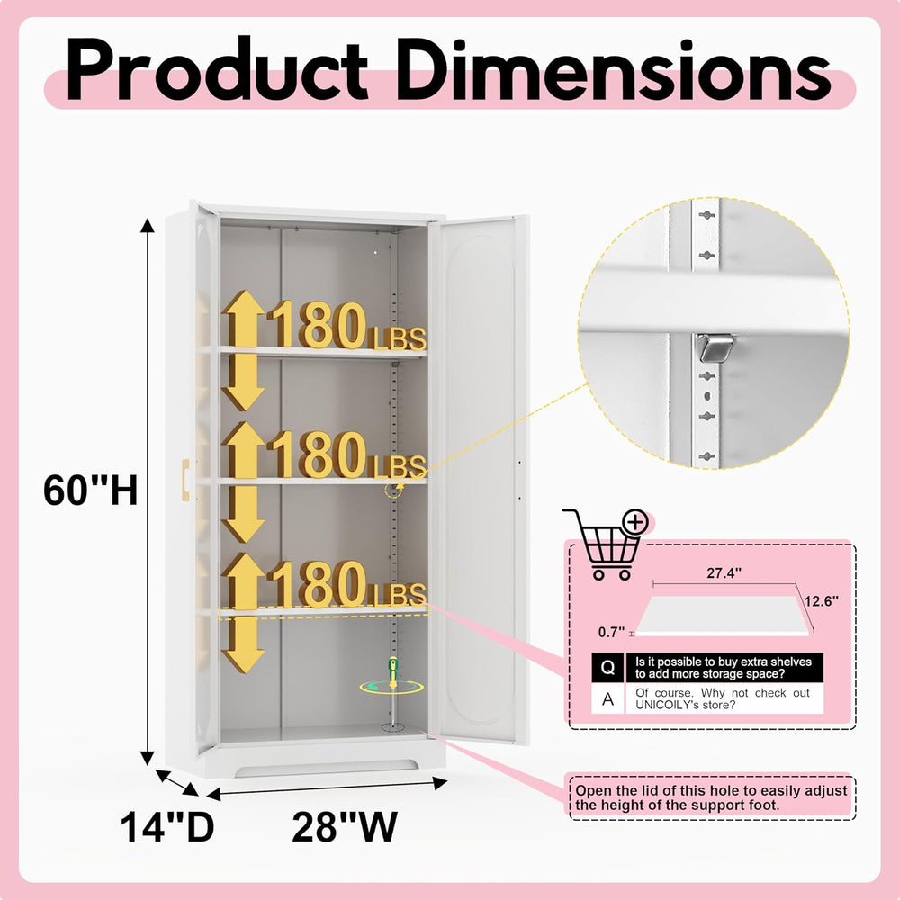 UNICOLY 60" Kitchen Pantry Cabinet, Metal Storage Cabinet with Doors and...