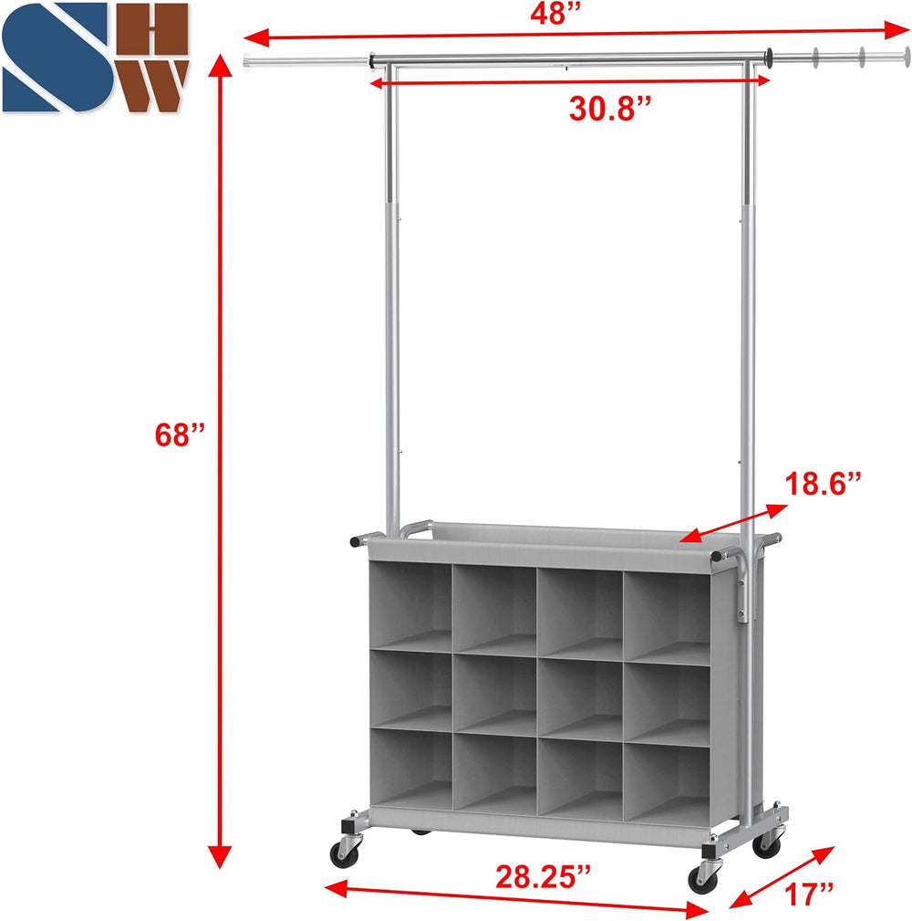Simple Houseware Garment Rack w/Extensible Hanging Rod & 12 Cubes, Grey