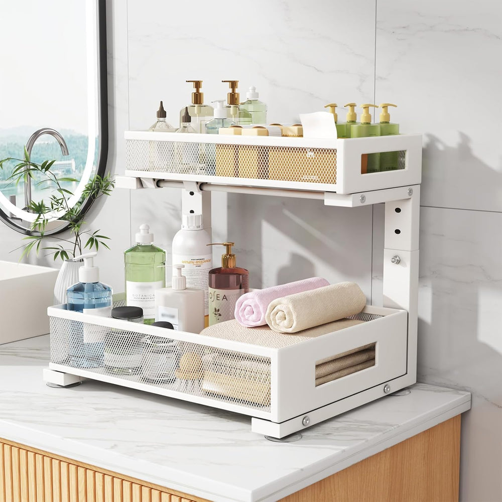 2-Pack Under Sink Storage Organizer, Large 2-Tier Elegant Mesh Pull Out Shelf...