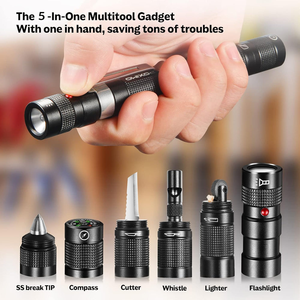 EDC Multitool 5-In-1 Tactical Survival Gear with Flashlight, Lighter(No Fuel)...