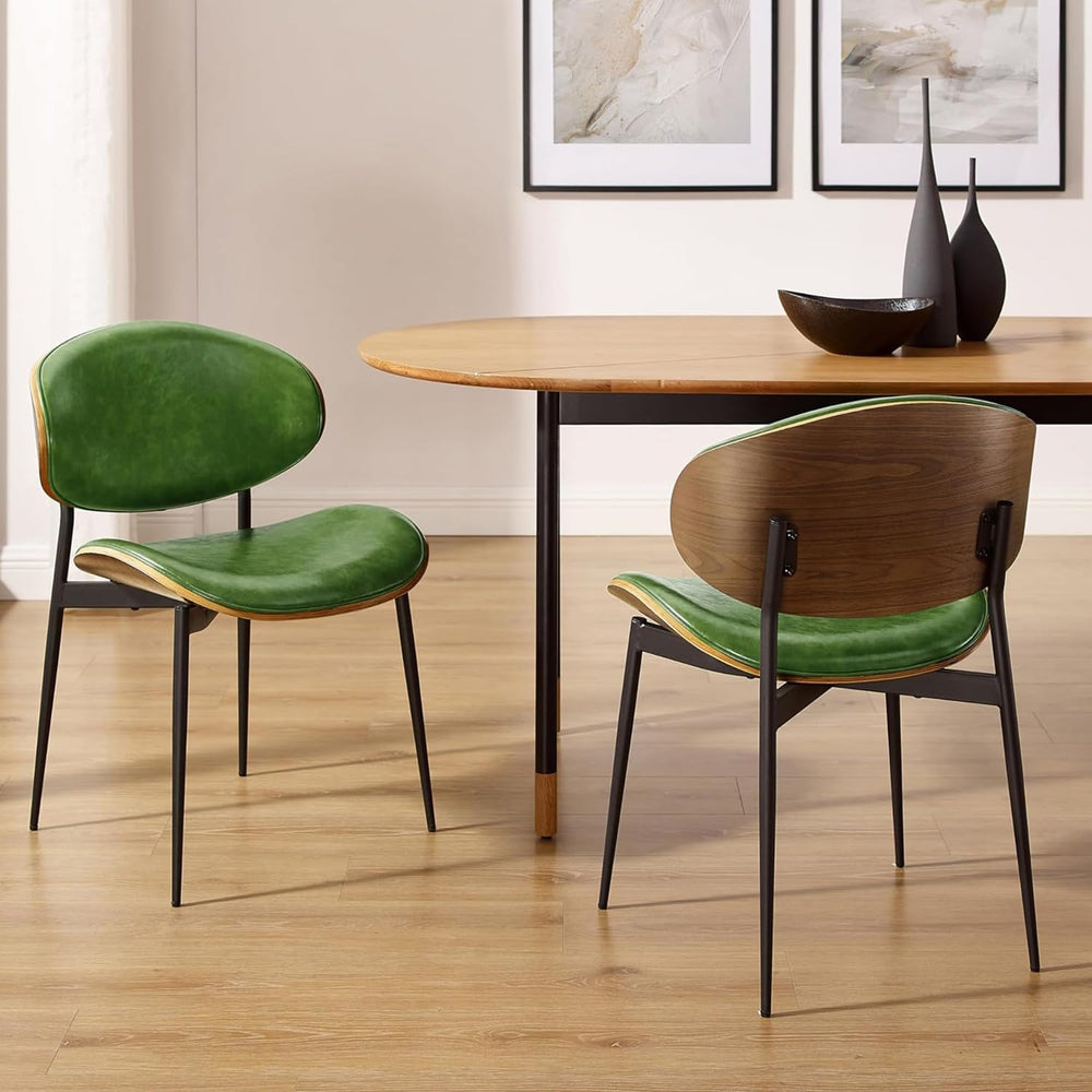 Art Leon Mid Century Modern Dining Chairs Set of 2 Armless Accent Green