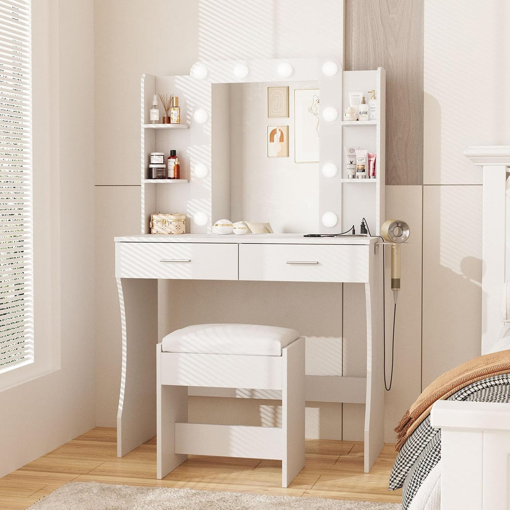 Vabches Vanity Desk with Mirror and Lights,Makeup Vanity Table with Charging ...