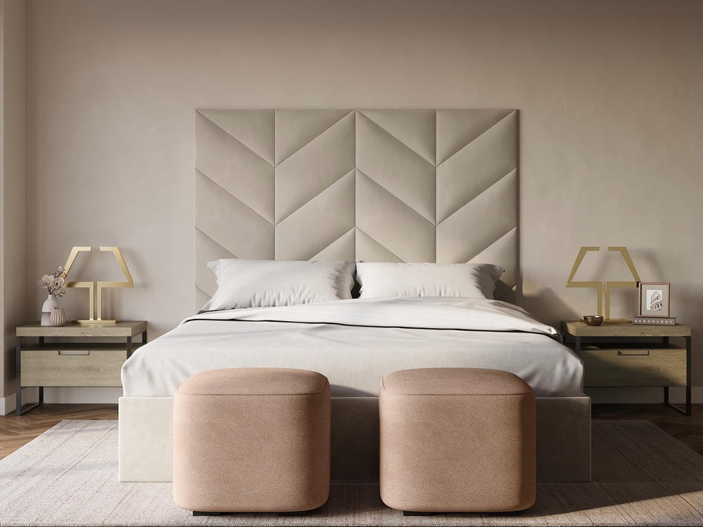 VANT Chevron Upholstered Wall Panels, Boucle Ivory, Queen Size