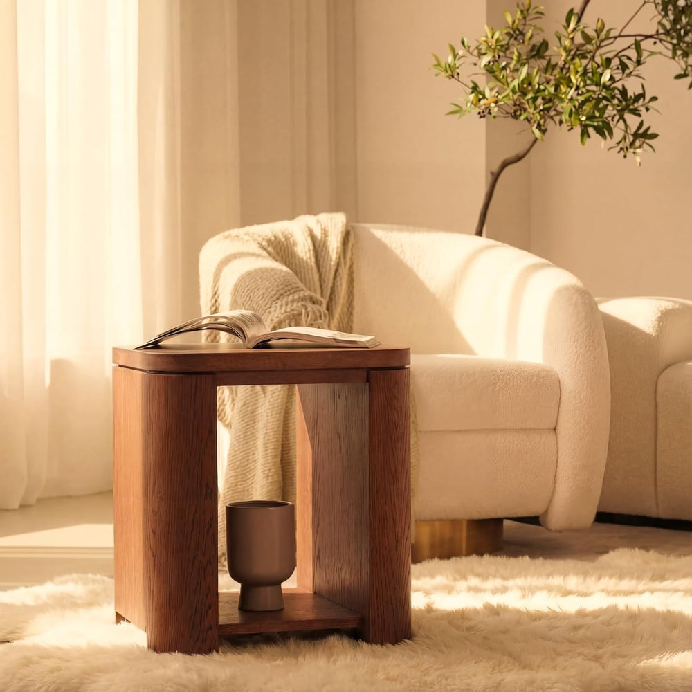 Ovelo End Table Solid Wood Oak Side Table with Storage Shelf, Modern Small Ac...