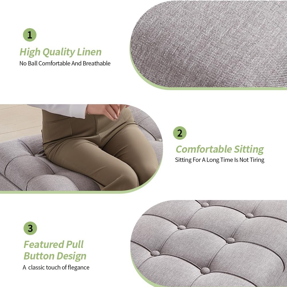 38-inch Grey Fabric Storage Ottoman Bench with Hinged Lid - Long End of Bed B...