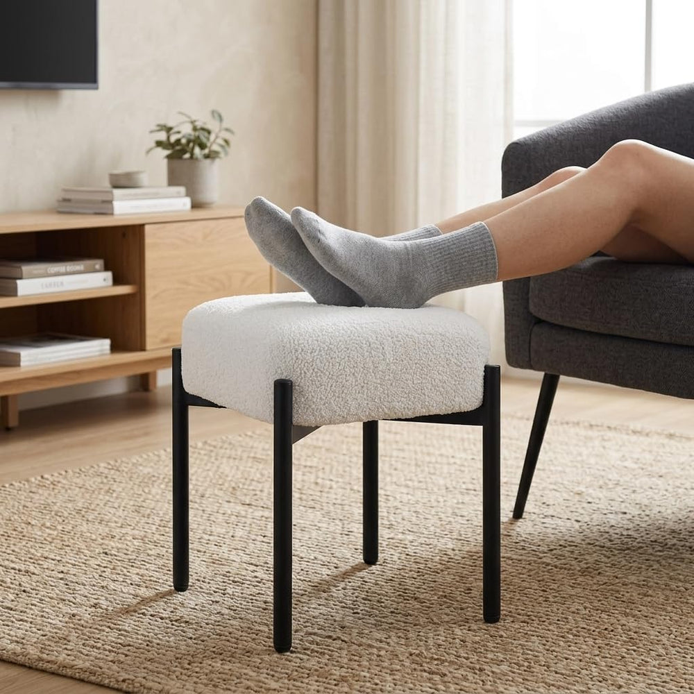 Vanity Stool Chair Faux Fur, 16.3" L x 12.8" W x 17.3" H Soft ...