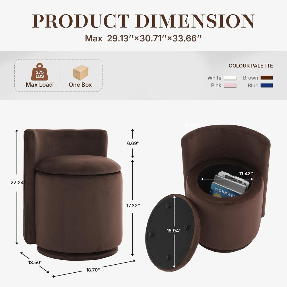 Velvet Vanity Chair with Storage, 360° Swivel Makeup Stool with Stripes Back ...