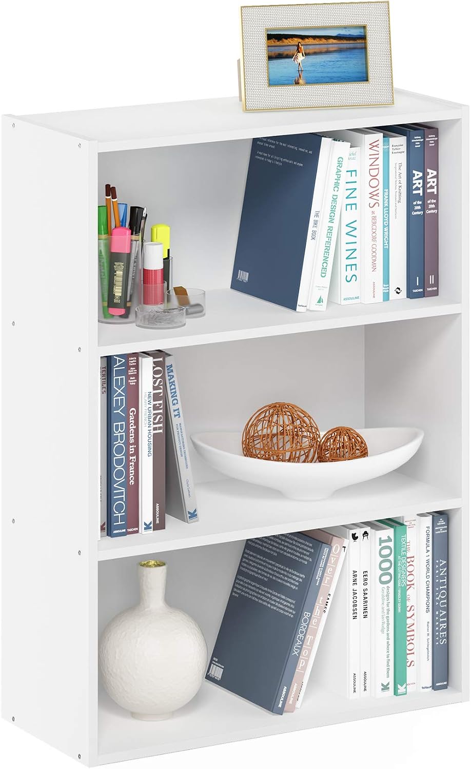 Furinno PASIR Book Shelf, 3-Tier Bookshelf, Storage Shelves Bookcase, 9.7 x 2...