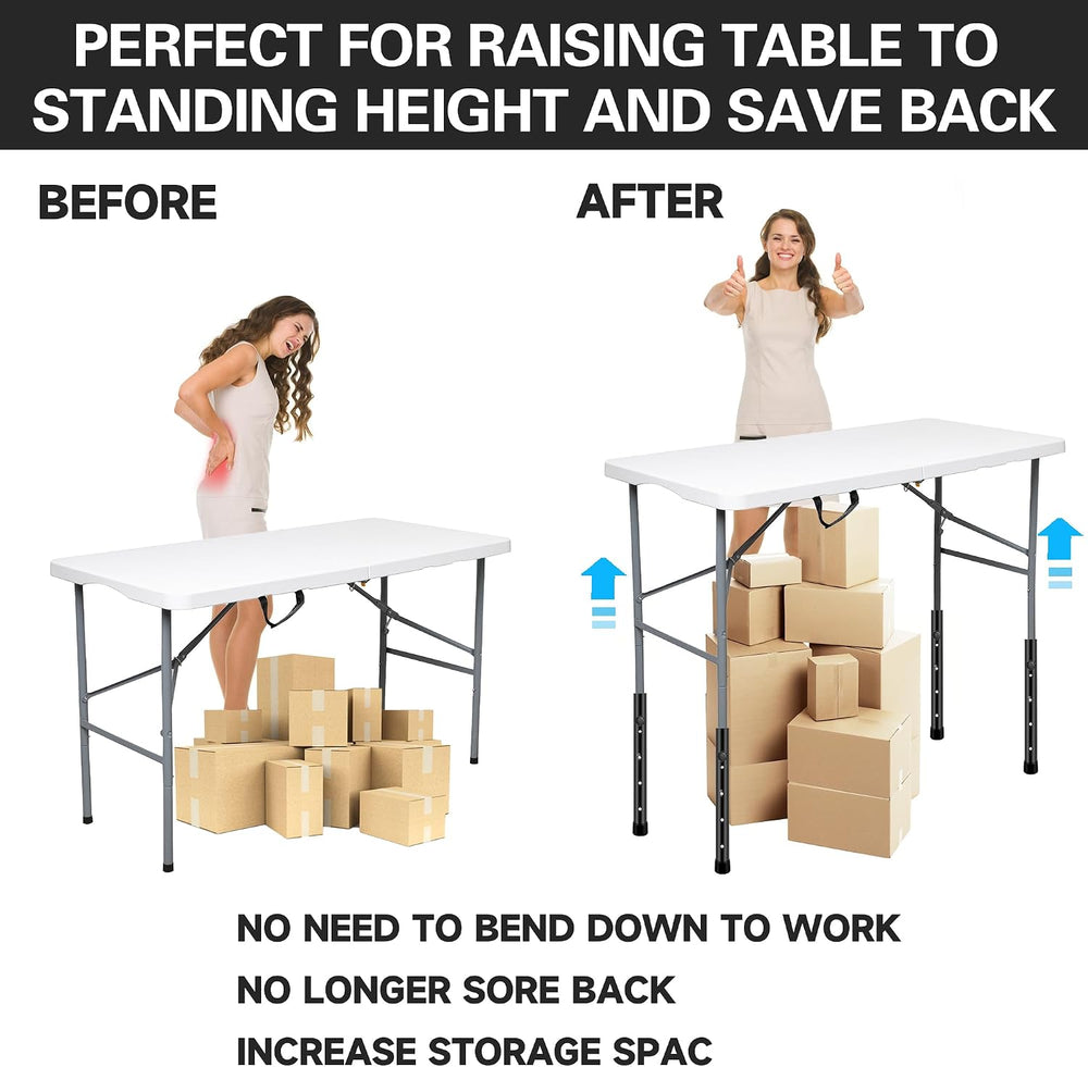 8 Pack Folding Table Risers, 4 Levels Adjustable Height Folding Table Leg Ext...