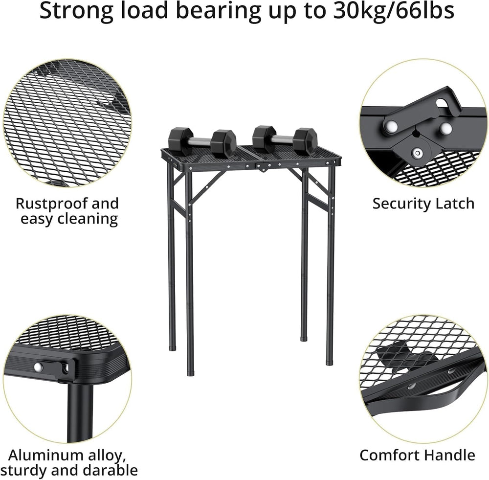 Anbte 2ft Folding Camping Grill Table Max 29.5", 3 Adjustable Height, Bl...