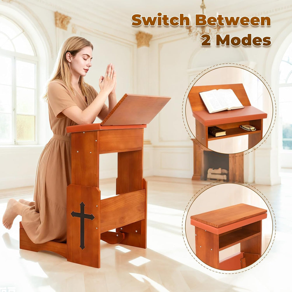 Prayer Kneeler Bench with Book Rest, Adjustable Height Foldable Kneeling Benc...