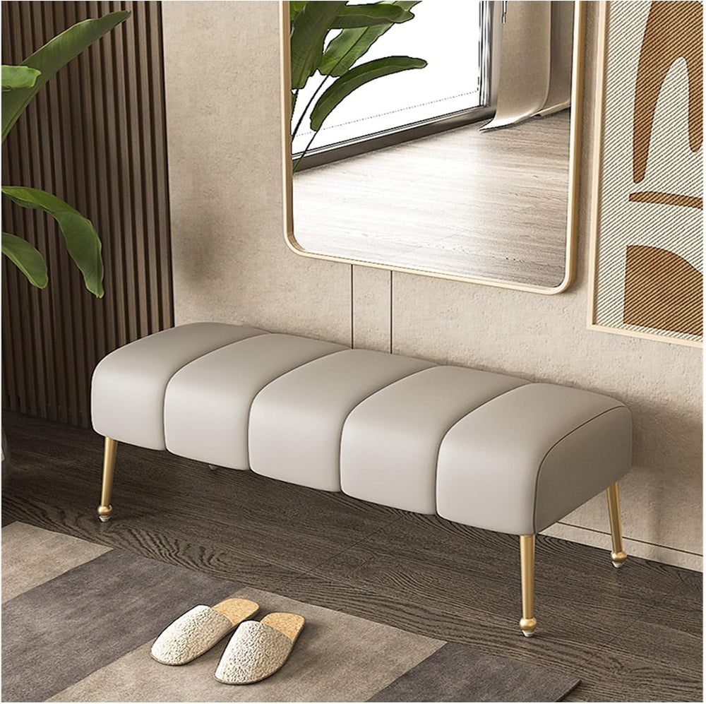 Modern Stitched Upholstered Bedroom Benches with Gold Legs, Entryway Bench Fo...