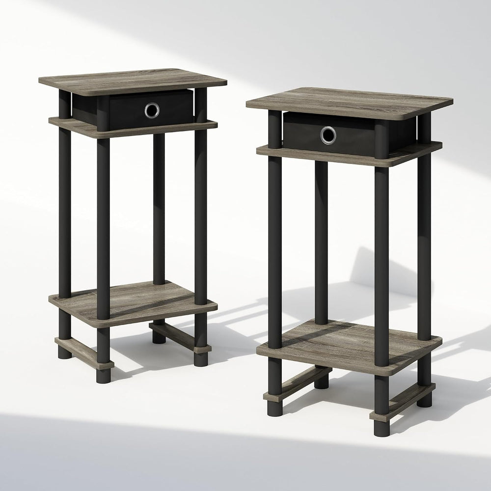 Furinno Turn-N-Tube Tall Nightstand with Bin, 2-Pack, Plastic Poles, French O...