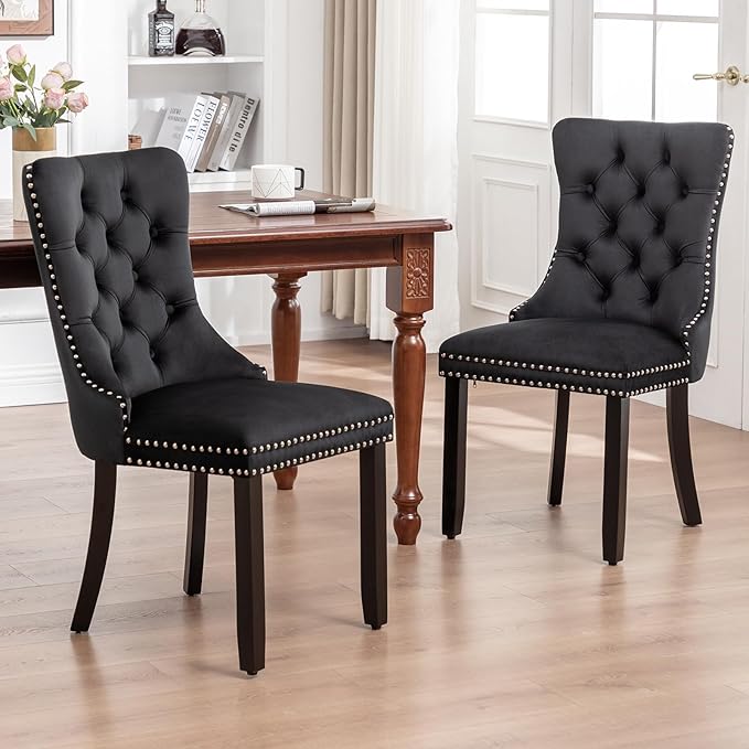 Velvet Dining Chairs Set of 4, Upholstered Dining Room Chairs with Nailhead R...
