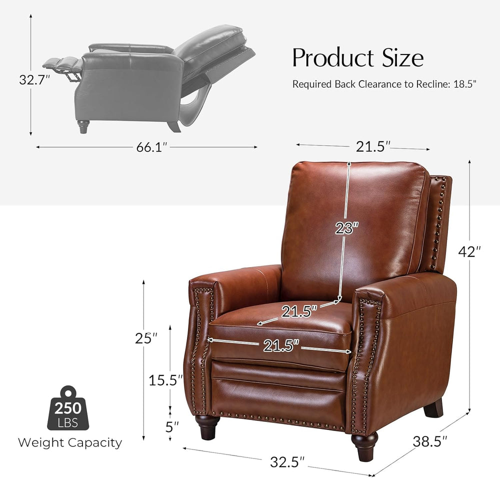 HULALA HOME Genuine Leather Manual Recliner Chairs Set of 2 with Adjustable B...