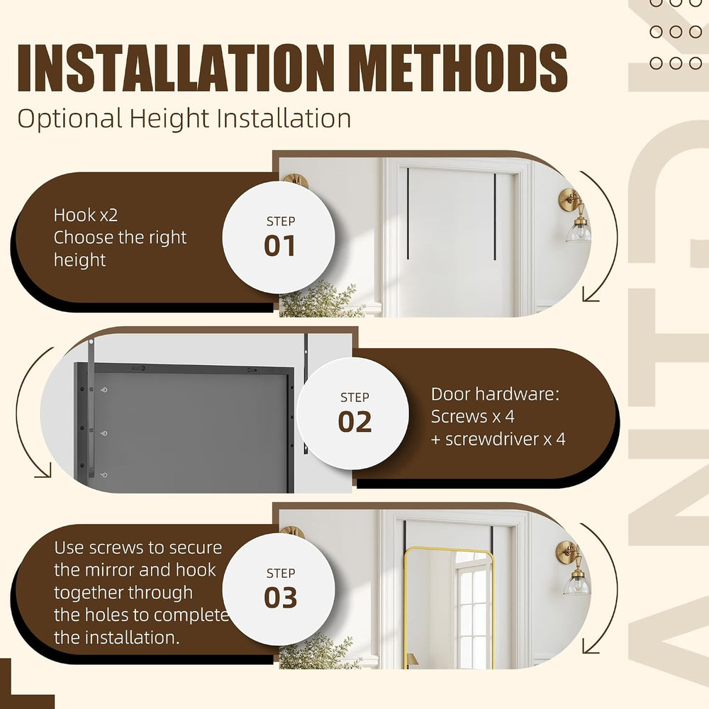 Antok Over The Door Mirror Full Length, 58'' x 21''Wall Mount...