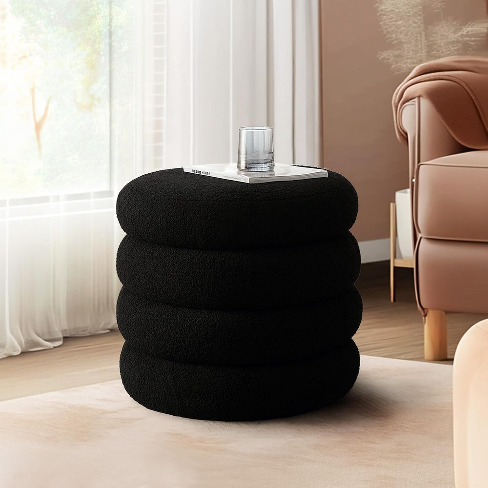 19.5 Inch Round Storage Ottoman, Modern Sherpa Ottoman Coffee Table with Remo...