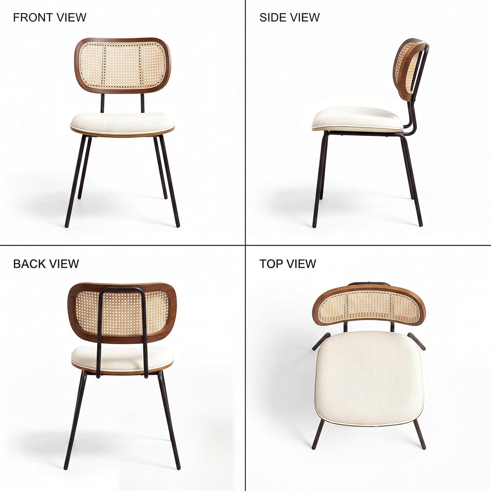 AQG Rattan Dinner Chairs Set of 2 Mid-Century Modern Upholstered FA Leather C...