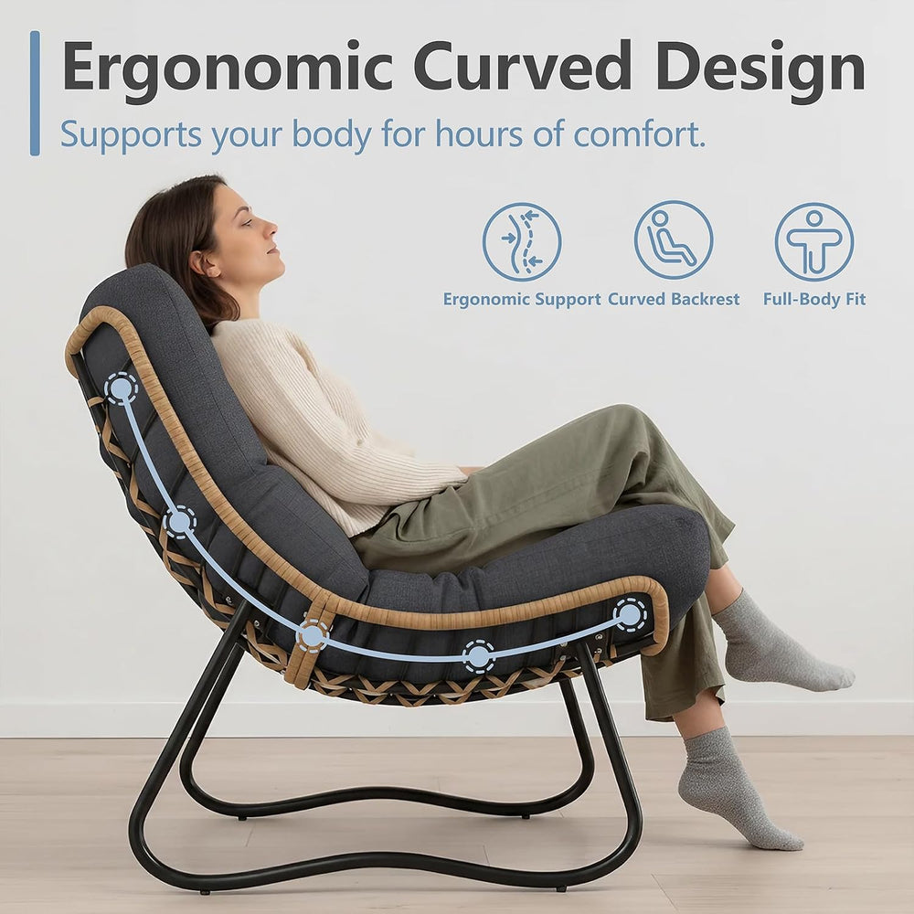 SWITTE Outdoor Papasan Loveseat, Oversized Double Wicker Egg Chair with Cushi...