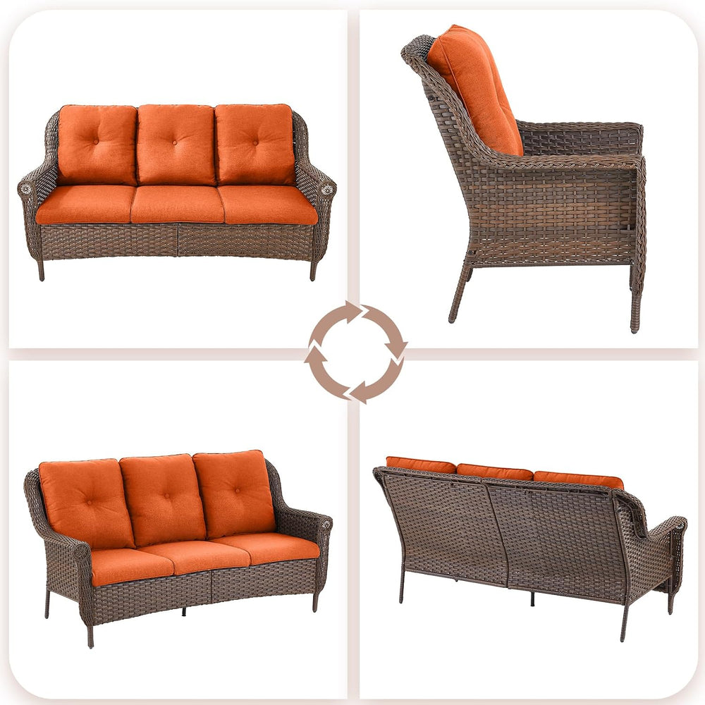 Patio Couch Outdoor Wicker Sofa - Heavy Duty All-Weather Brown Rattan 3-Seate...