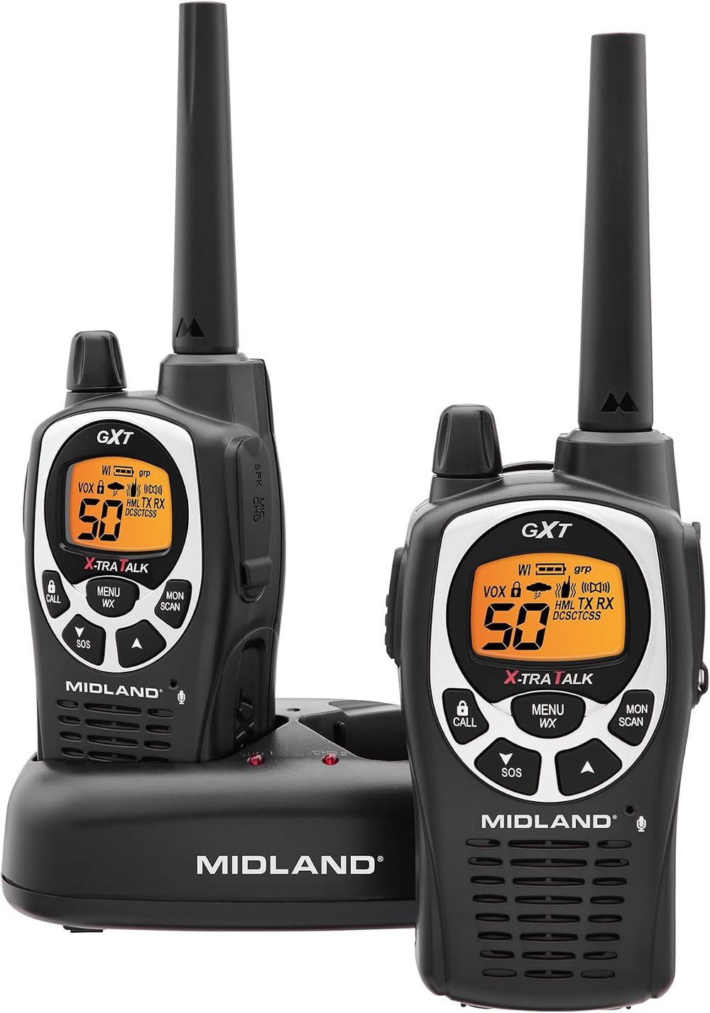 Midland GXT1000VP4 GMRS Two-Way Radios with Headsets, Black, 2 Pack