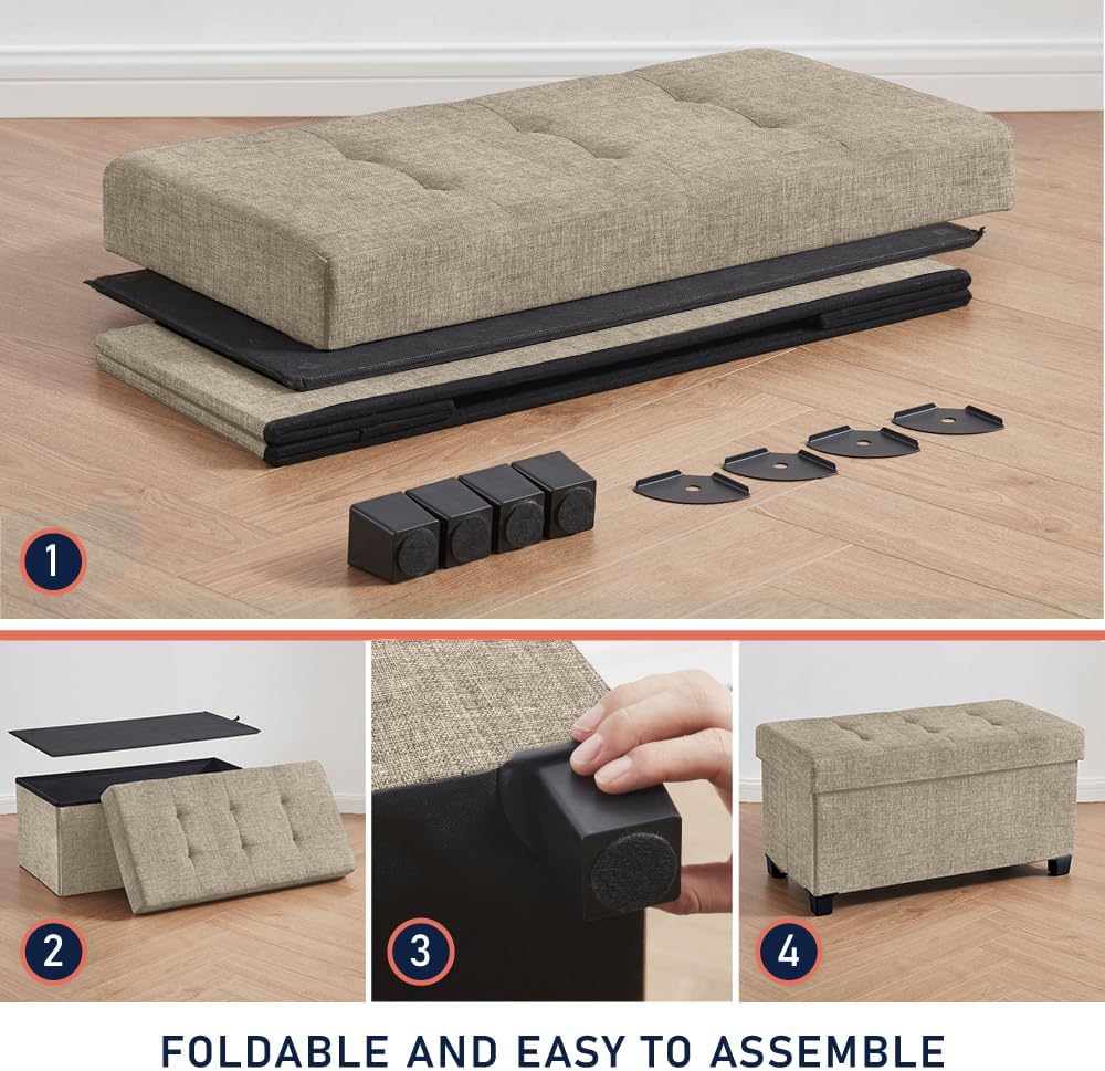 Ornavo Home 30" Large Storage Ottoman Bench with Legs, Taupe | Foot Rest...