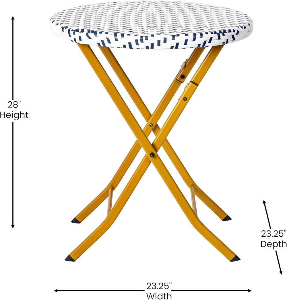 EMMA + OLIVER Navy/White Three Piece Folding Bistro Set