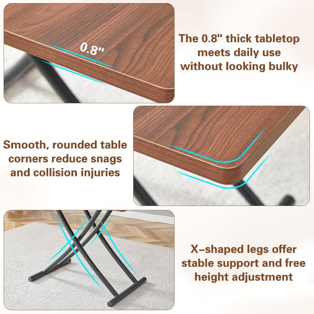 Liftable Folding Dining Table for 4, Adjustable Drop Leaf Table, Multi Functi...
