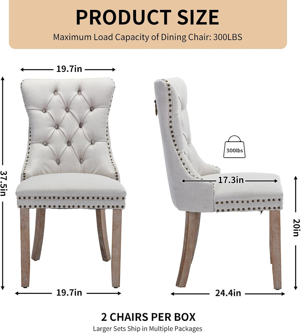 Linen Dining Chairs Set of 2, Tufted Upholstered High Wingback Chairs with Na...