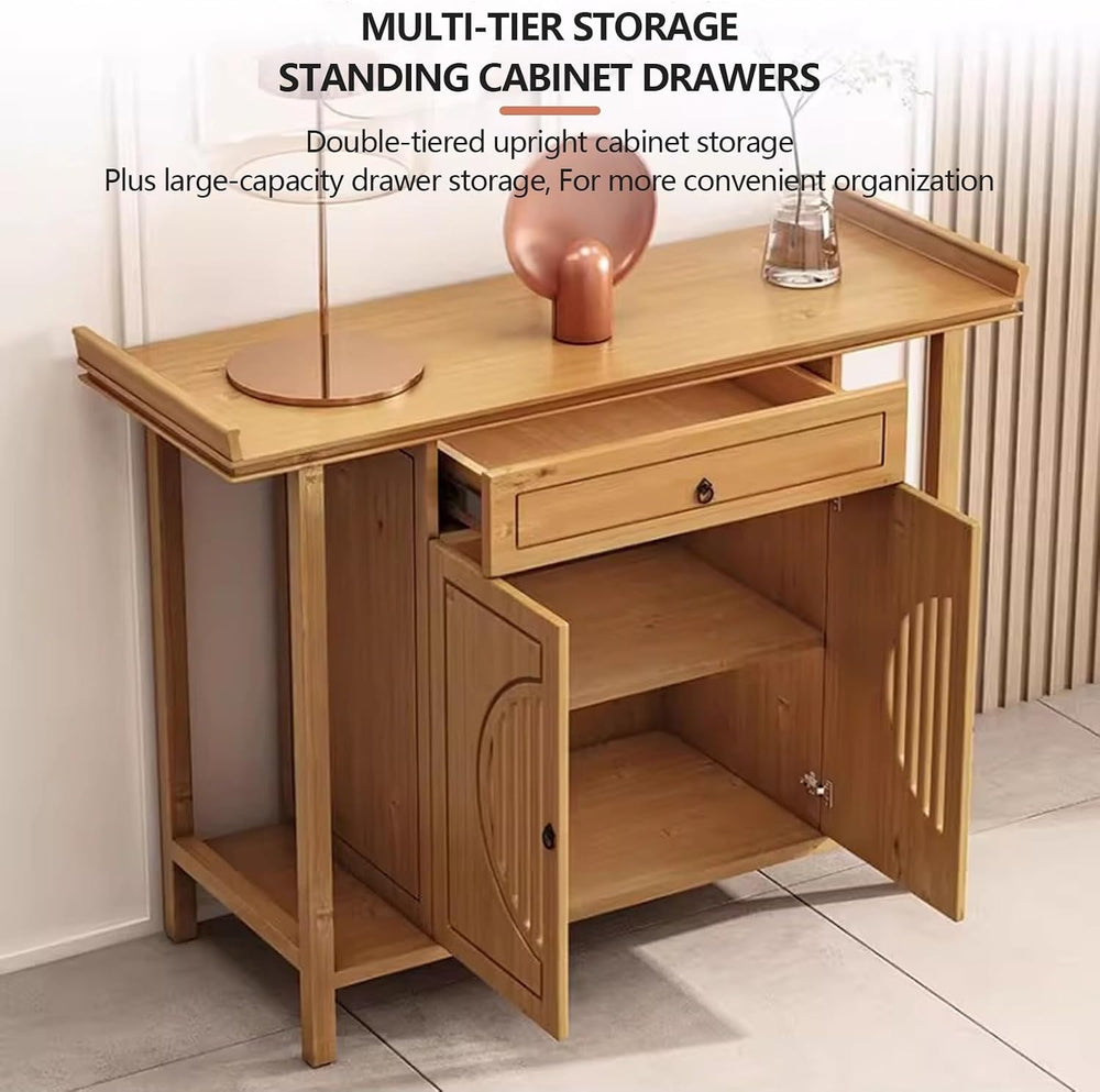 Personal Shrine Meditation Table with Storage Cabinet and Drawer | Pedestal O...
