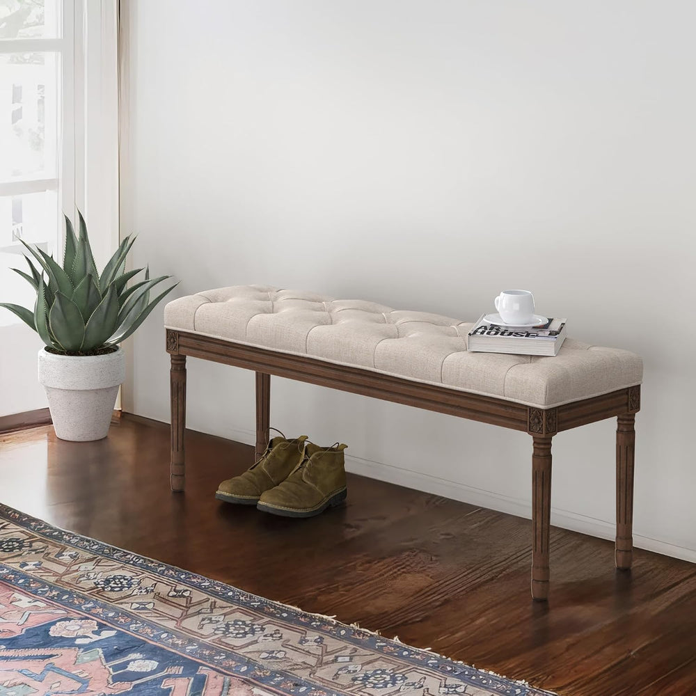 LUE BONA 44" Bedroom Bench, Fabric End of Bed Bench, Upholstered French ...