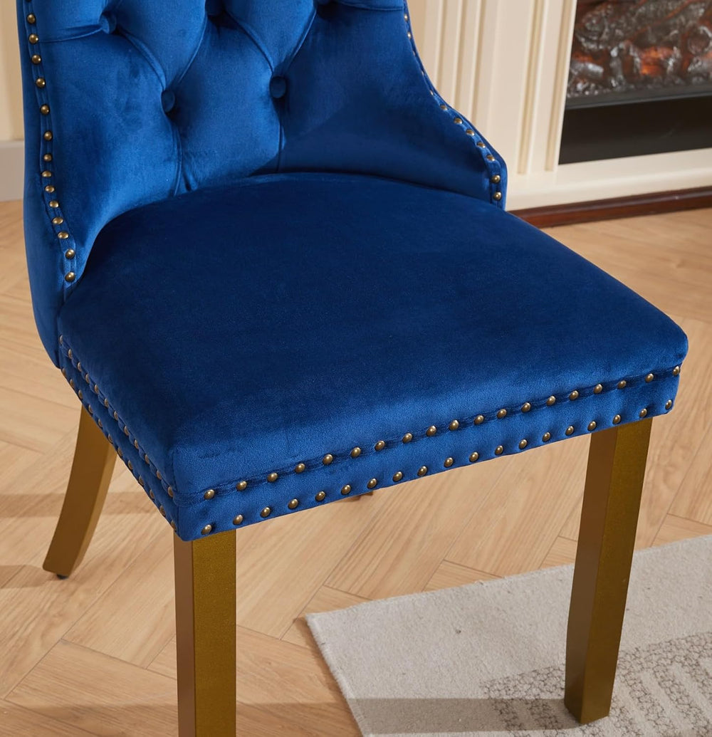 Velvet Dining Chairs Set of 2,Fabric Upholstered Side Chairs with Lion Head R...