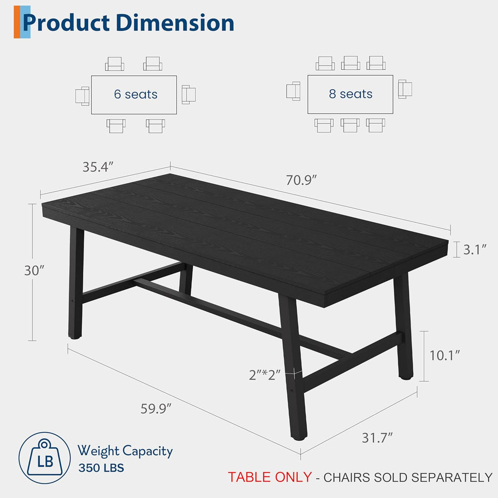 GarveeHome Industrial Dining Table for 6-8 People, 70.87" Long Large Kit...
