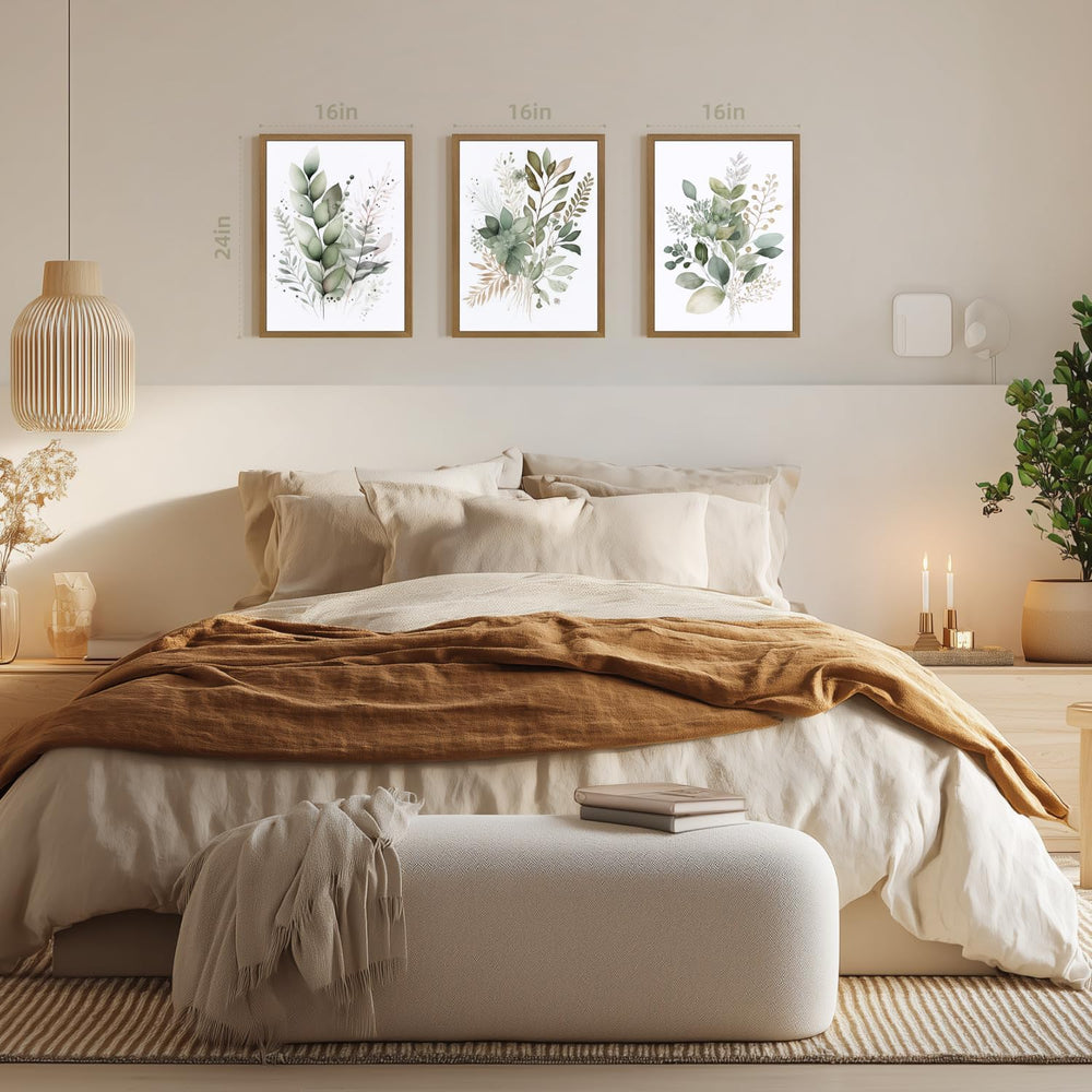 EisEver Watercolor Botanical Wall Art Set of 3, Sage Green Bathroom Wall Deco...