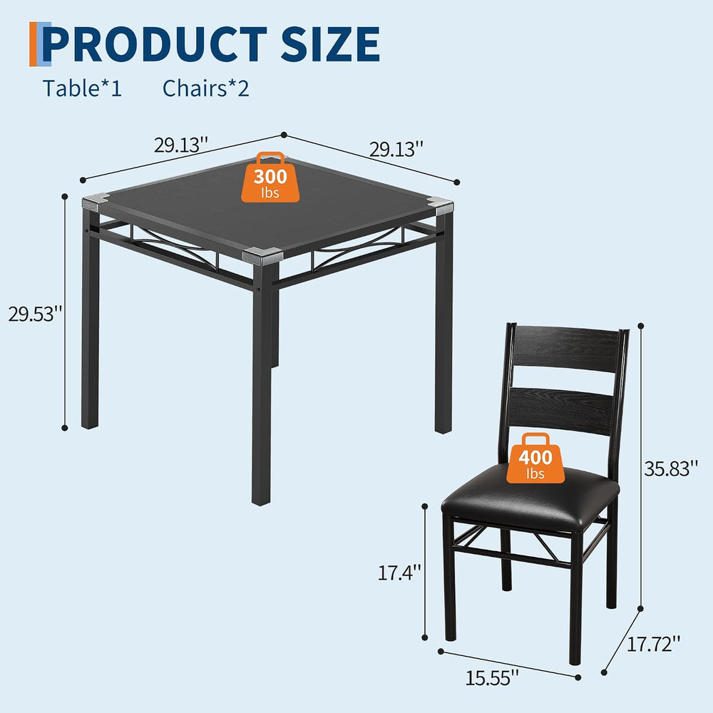 IDEALHOUSE Dining Table Set for 2 with Upholstered Chairs, Wood Dining Room T...
