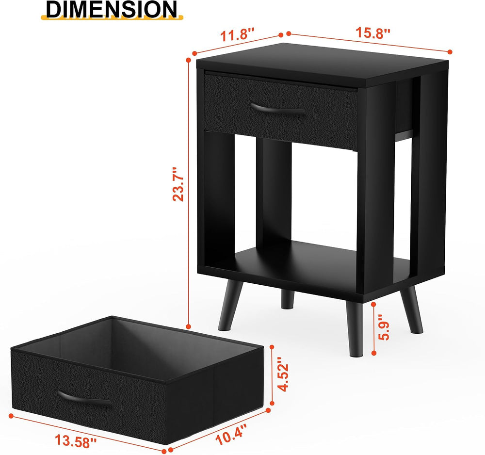 GYIIYUO 24" H Nightstands Set of 2 with Fabric Drawer, Black
