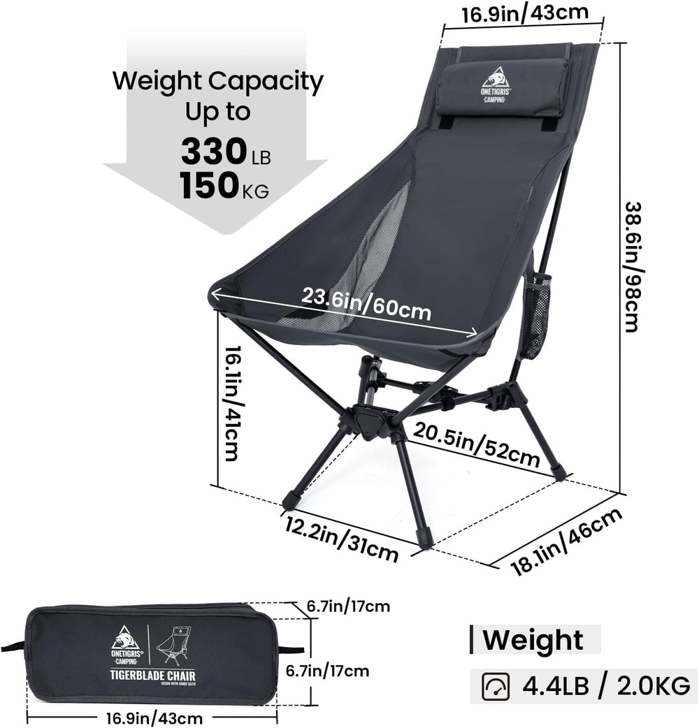 ONETIGRIS Tigerblade High Back Camping Chair with Pillow Design, Comfortable ...