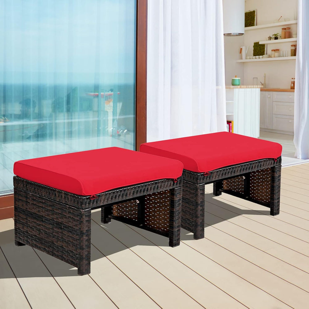 RELAX4LIFE 2-Piece Wicker Outdoor Ottoman, Rattan Footrest Set of 2 with Remo...