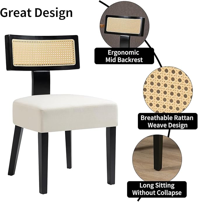 Dining Chairs Set of 2,Mid-Century Modern Dining Chairs-Upholstered Rattan Se...
