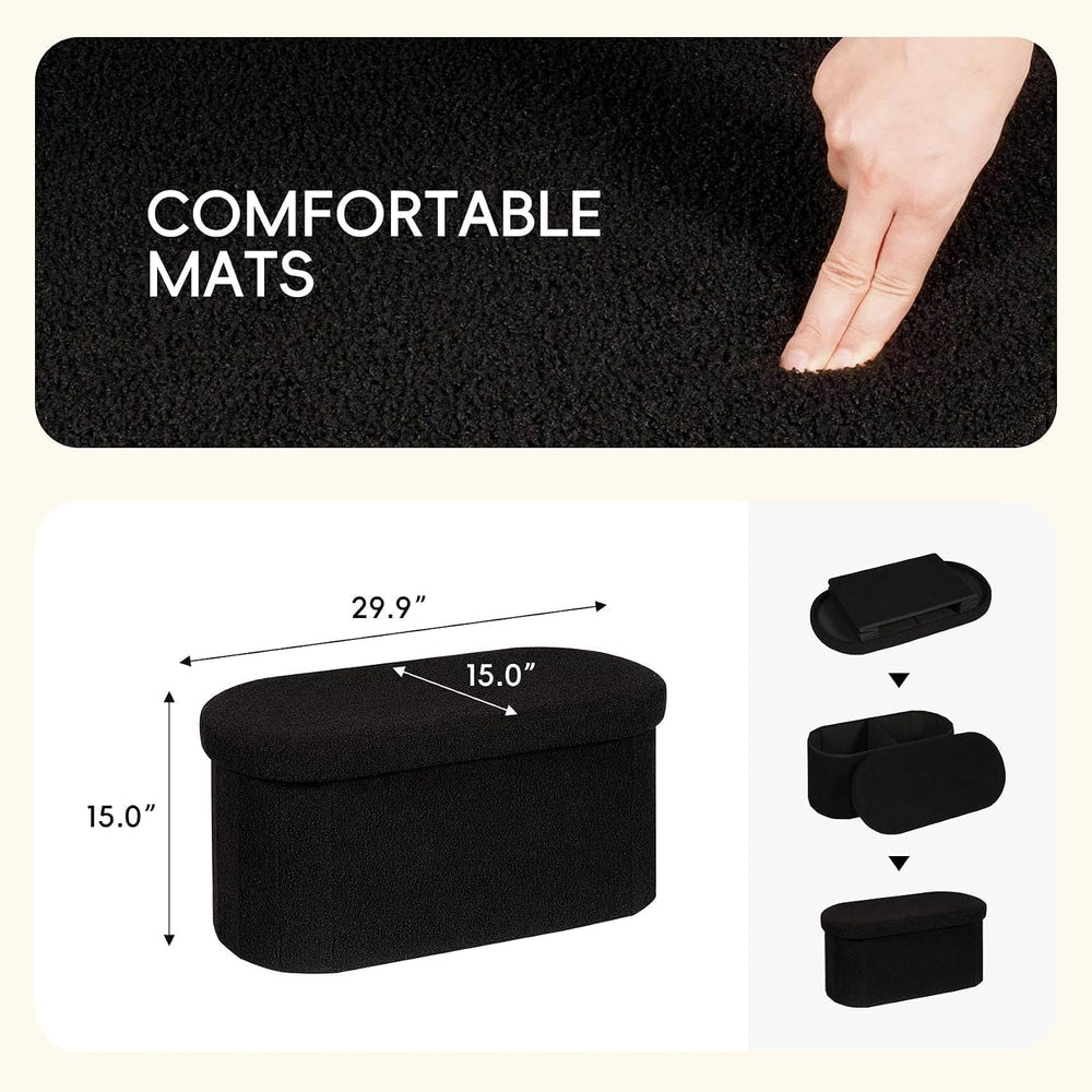 PINPLUS Storage Ottoman Bench Tufted Oval Ottomans Bench Foot Rest, Boulce Be...