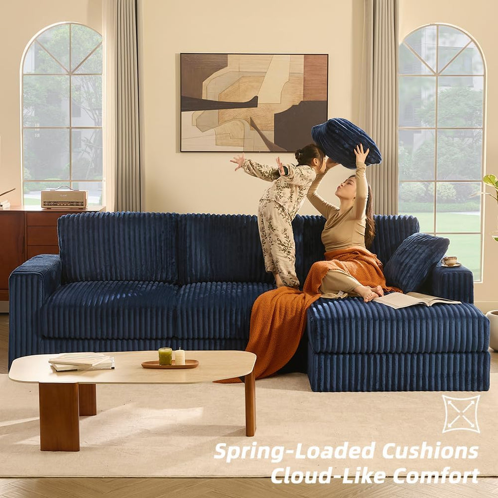 GOSUHI 113" L-Shaped Cloud Couch, Modular Sectional, Deep Seats, Navy | ...