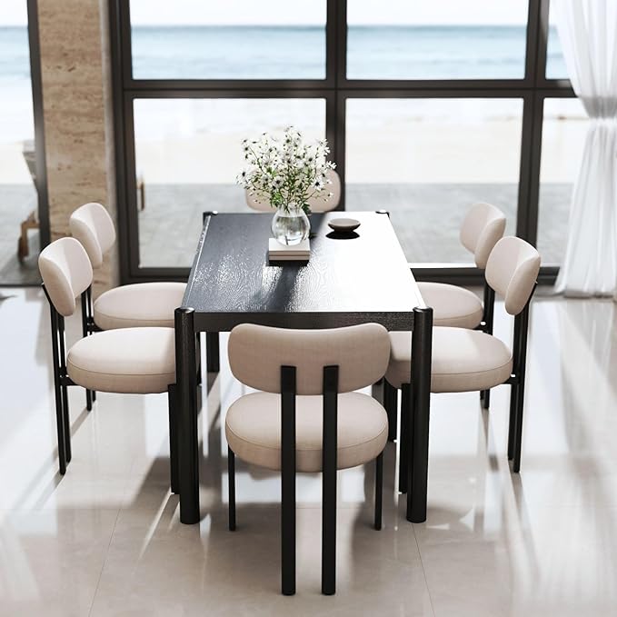 LukeAlon Linen Dining Chairs Set of 6, Curved Back Modern Side Chairs Upholst...