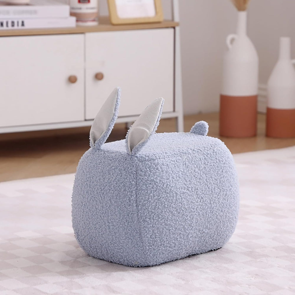 Teddy Fleece Pouf Ottoman, Rabbit Shaped Footstool Upholstered Sofa Foot Rest...