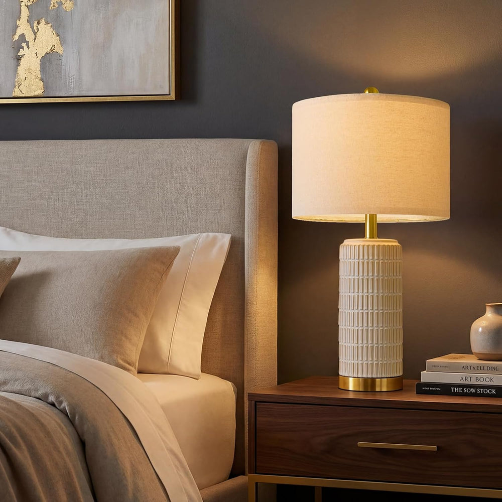 PoKat 25'' Modern Table Lamps Set of 2 for Living Room with Gold Base...