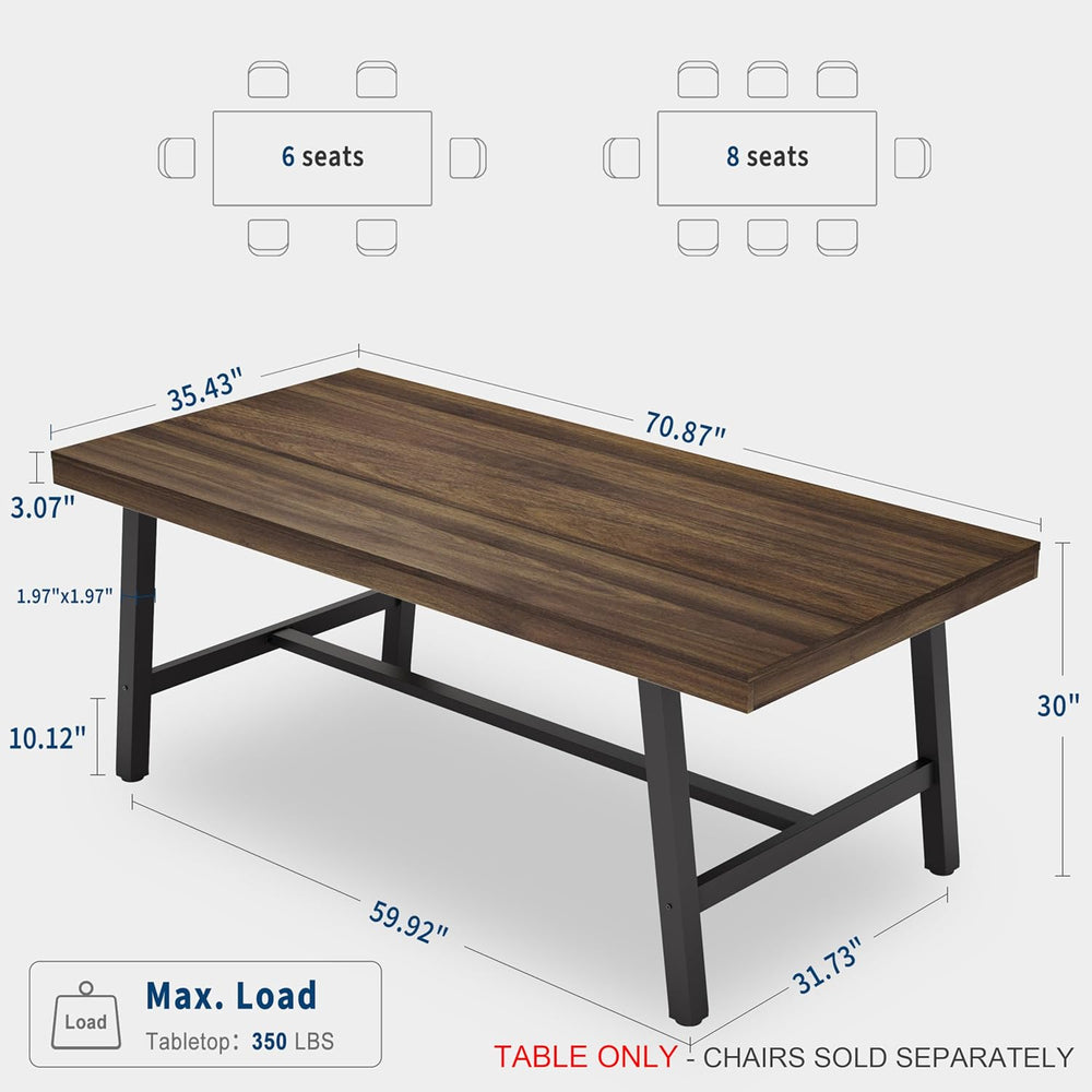 GarveeHome Industrial Dining Table for 6-8, 70.87" Heavy Duty Rectangula...