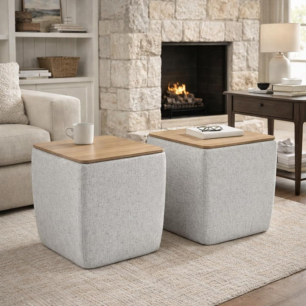 HomePop Home Decor Storage Ottoman with Wood Top|Upholstered Modern Square St...