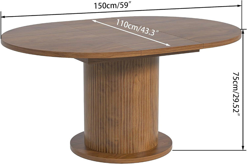 43.3 inch 59 inch Adjustable Size Round Dining Table for 4 6, Unique Design M...