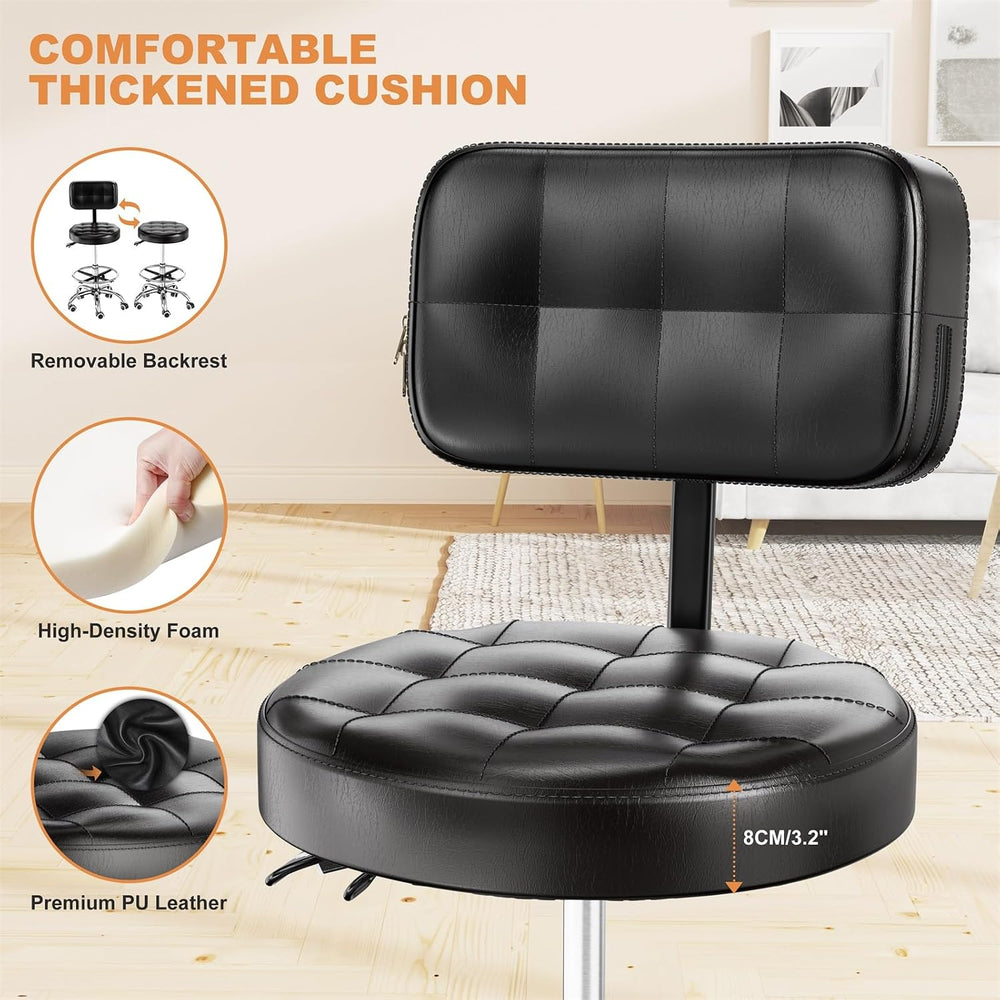 YJHome Rolling Stool with Back Support, Swivel Chair Adjustable Height