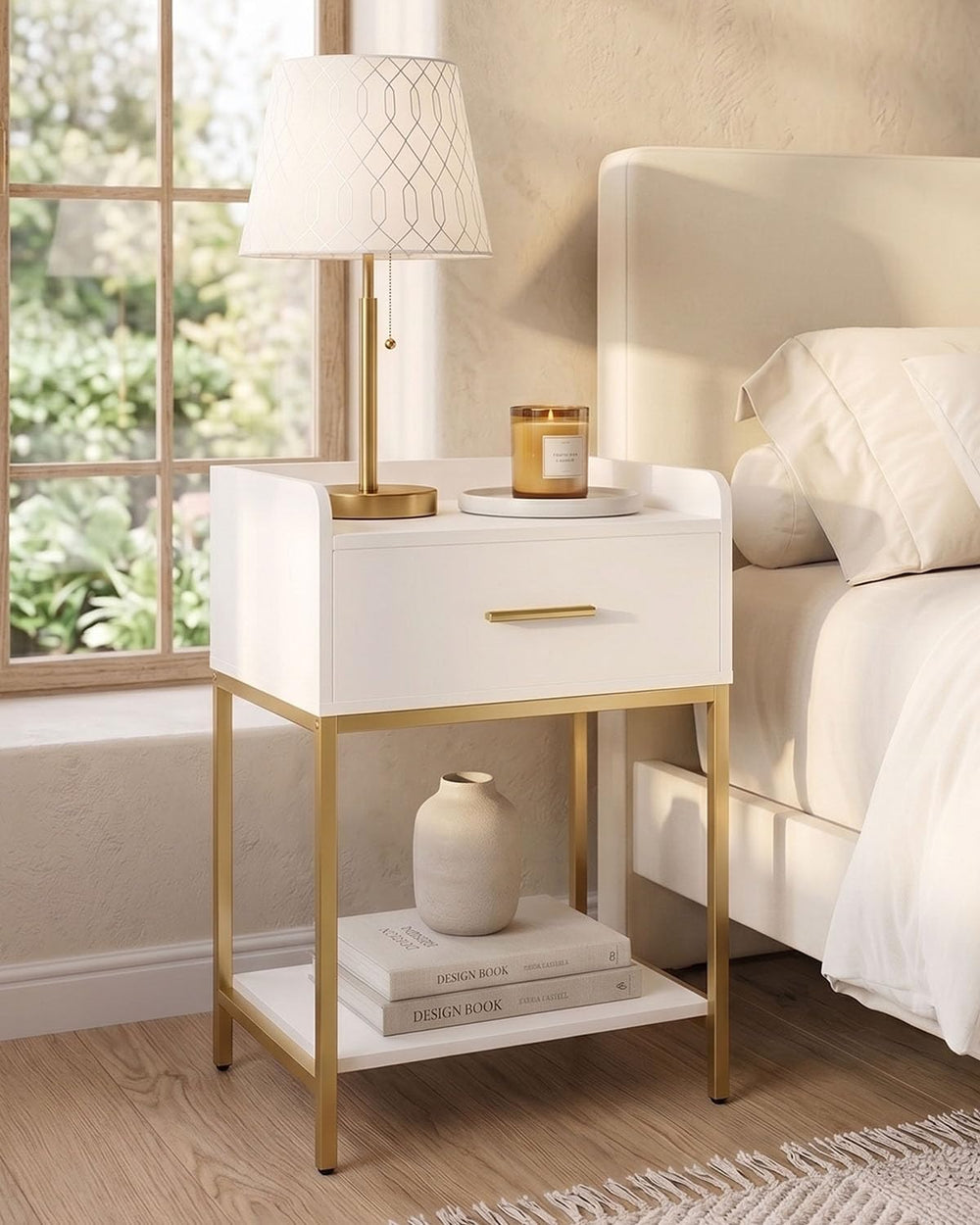 Nightstand,3-Tier Modern Night Stand,Bedside Table with Storage Drawer and Sh...